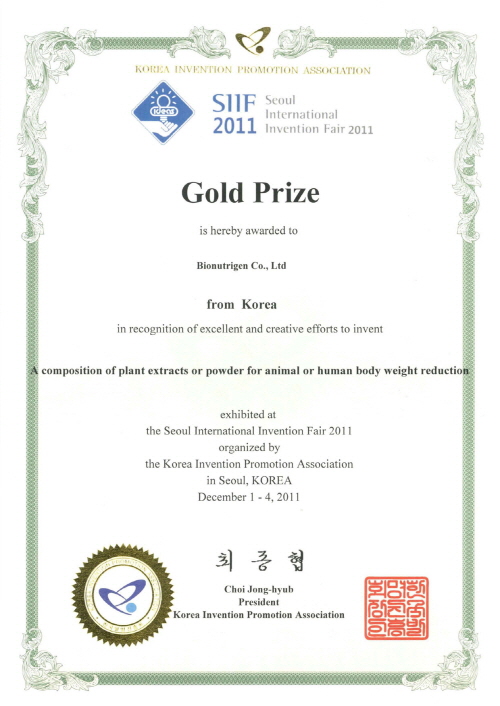 2011年首尔国际发明博览会金奖